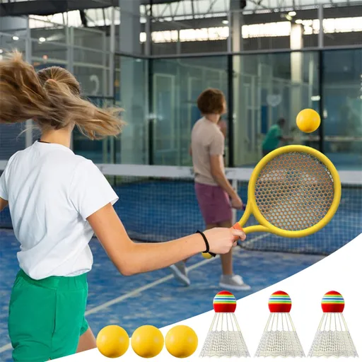 Kids Badminton & Tennis Set - Racket Family Sports Gift with Balls， Lightweight Beginner Gear for Ages 6-12, Indoor/Outdoor Play Red 1