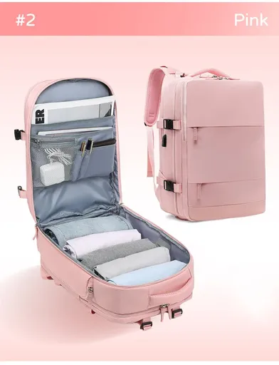 Multi-Compartment Travel Backpack with Shoe Storage and Wet-Dry Separation (Pink)31cm(L)*17cm(W)*42cm(H)