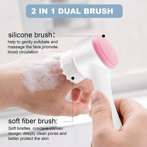 Face Brush, 2 in 1, Facial Cleansing Exfoliating Brush, Double Sided Soft Bristles & Silicone Facial Scrubber Blackhead Remover