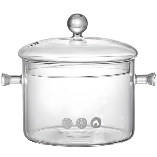 Glass Cooking Pot, Glass Simmering Pot for Stove, 1.9L Heat-proof Glass Cooking Pot with Lid, High Thermal Conductivity