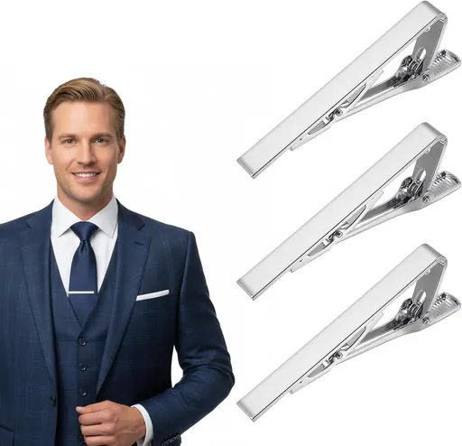 3 Pack Tie Bar Silver, Silver Tie Clip for Men Stainless Steel Necktie Bars, Anti-Slip Grip for Office Wedding Party