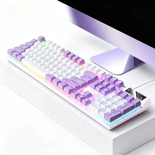 104 Keys Wired Keyboard White And Purple