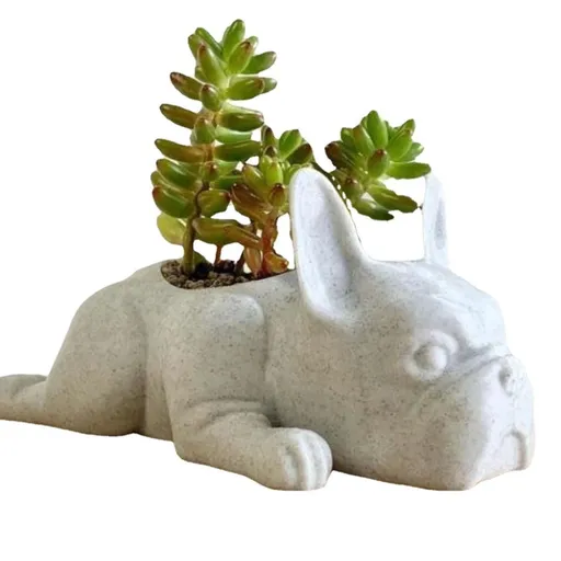 Succulent Planter Pots, Bulldog Shape Resin Succulent Planter Desktop Plant Pot Bonsai for Home Garden Office Tabletop Decor