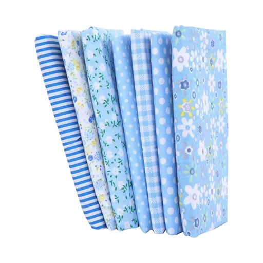 7PCS Cotton Crafts Fabric Bundle Patchwork Squares Quilting Sewing Patchwork DIY Blue