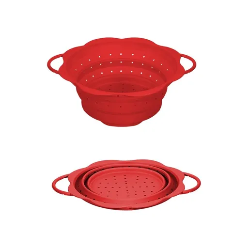 Foldable Silicone Colander Set, Heat Resistant Kitchen Vegetable and Fruit Strainer Basket, Space Saving Collapsible Draining Tool for Boiling Water and Food Rinsing