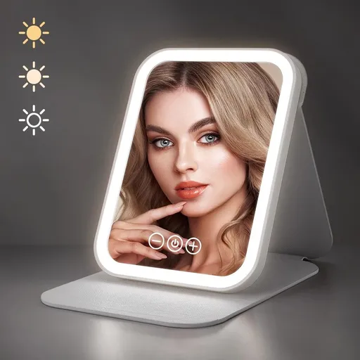 LED Makeup Mirror with Lights, 3 Color Modes Touch Control, Rechargeable Travel Vanity Mirror(WHITE)