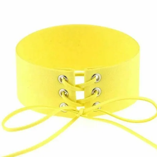 House Of Dasein Bdsm Lace Up Collar Sexy Submissive Choker Necklace Bondage Restraints - Yellow