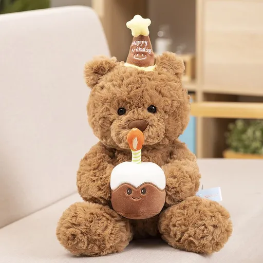 30cm Birthday Cake Teddy Bear Plush Toy - Soft Hugging Pillow with Party Hat(Bear with a Cake)