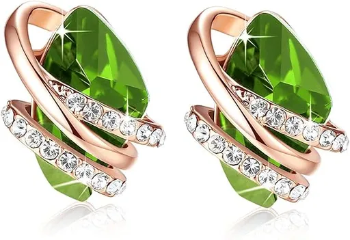 Infinity Love Heart Birthstone Earrings for Women, Crystal Stud Earrings with Healing Stones, Allergy-Free Jewelry for Women with Gift Box, Silver-tone Birthstone Crystals Earrings-08-August Birthstone-Peridot Green
