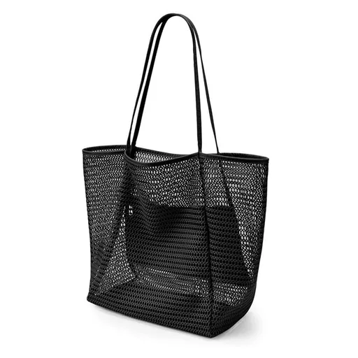 Ladies Mesh Single‑Shoulder Beach Handbag, Black, Summer Outdoor Travel Essential Bag, Christmas & Halloween Trip Matching Accessory, Nice Holiday Souvenir Gift