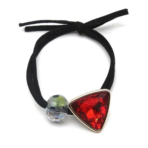 Women Headband Ponytail TriangleDiamond Stretch Hair Rope Multi Colours Concise - Red