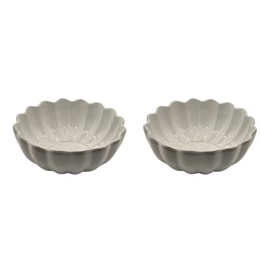 Set of 2 Scalloped Terracotta Bowls | White Glaze Finish | Decorative & Serving Bowls