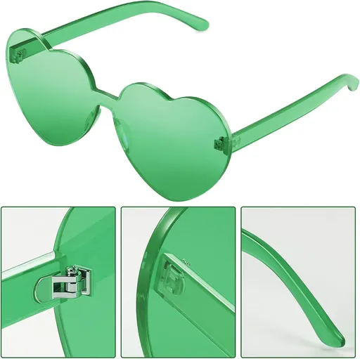 Maxdot 2 Pieces Heart Shape Rimless Sunglasses Transparent Candy Color Frameless Glasses Love Eyewear
