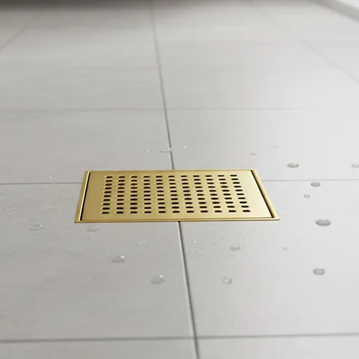 Square Shower Drain – 15x15cm Gold Grid Grate