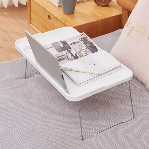 Foldable Lap Desk, portable laptop tray with folding legs for bed or couch work reading and breakfast, White