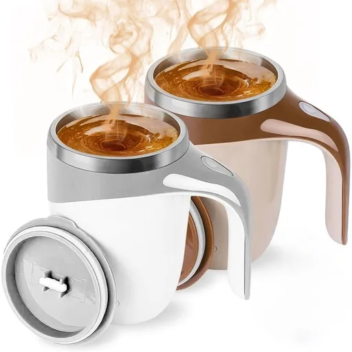 2PCS Automatic Magnetic Stirring Coffee Mug, Rechargeable Self-Stirring Stainless Steel Mug with Stirrer, Hands-Free Mixing Cup for Office & Travel Use