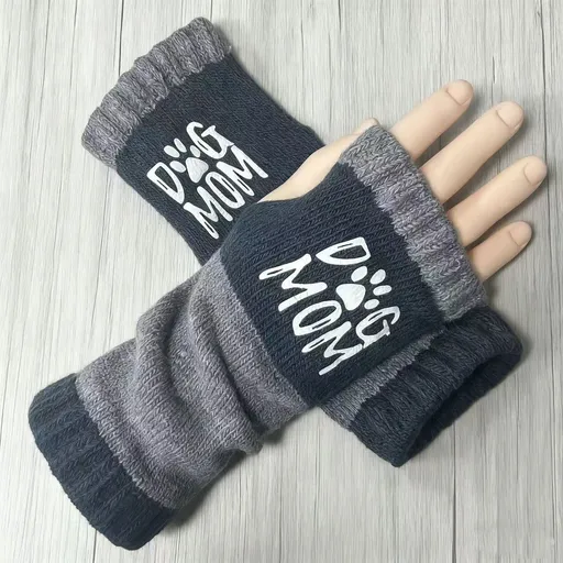 Stylish Spliced Warm Half Finger Knit Gloves Hand Palm Protection Work Companion 2 Pcs Letter Cyan Pattern Ideal Christmas Gift
