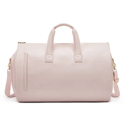 Pink PU Leather Travel Duffel Bag - Large Capacity Waterproof Suit Bag with Shoe Compartment