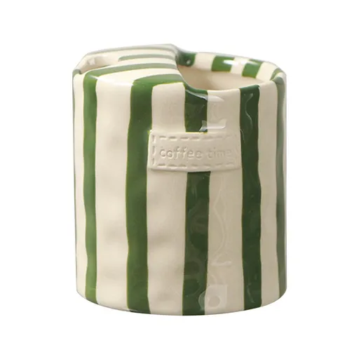 Coffee Mug Espresso Cup,Ceramic Coffee Mugs Porcelain Coffee Cup Hand-Painted Striped Art Multiple Use for Kitchen,Dining,300ml European Vintage Cup,Underglaze Colored Striped Double-Enjoys Green