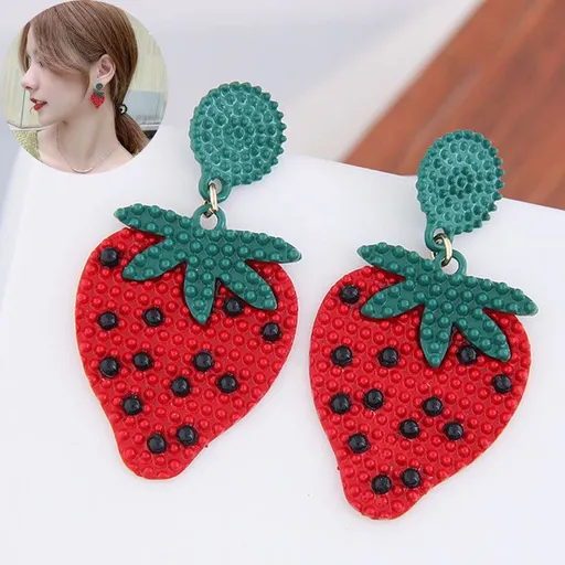 Cute Red Strawberry Watermelon Fruit Drop Earrings Bohemian Beaded Dangle Earrings Sweet Fruit Stud Earrings for Women Girls Teens