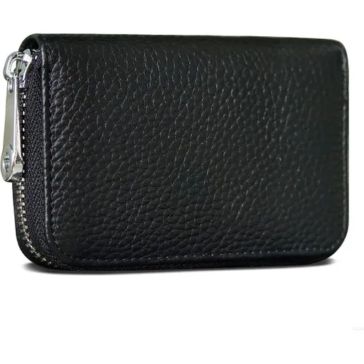 Credit Card Holder RFID Blocking Genuine Leather Mini Credit Card Case with Zipper