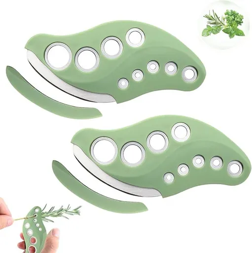 2 Pack Herb Stripper, Stainless Steel Herbs Leaf Stripping Tool, Herb Leaf Peeler 9 Holes Design for Collard Greens Thyme Basil Rosemary Stripper(Green)