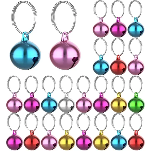 24PCS Cat Dog Collar Bells, Cat Bells Collar Charms with Keyrings, Colorful Pet Collar Bells Kitty & Puppy Loud Bell Pendant