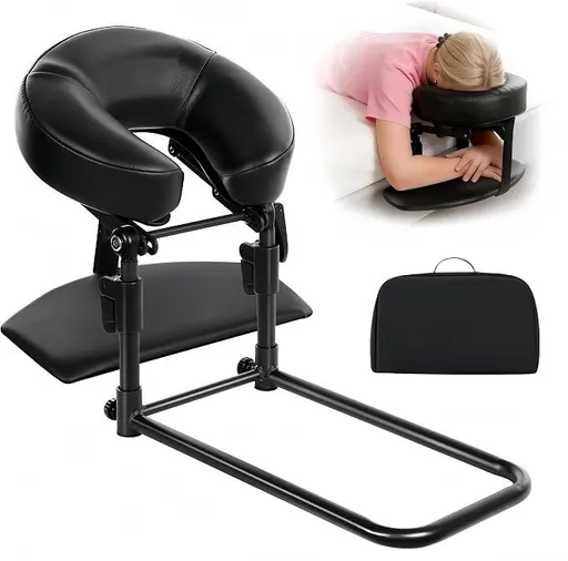 Head Rest for Mattress Home Massage Kit with Storage Bag Adjustable Height Face Down Pillow Multi Function Comfortable for Home Massage, Beauty Bed & Post-Surgery Recovery (Black)