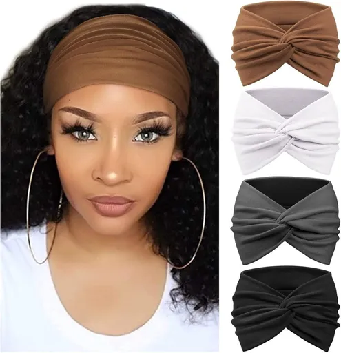 4 Pack Turban Headbands for Women, Wide Knot Vintage Headwrap, Soft Elastic Hair Accessories for Yoga and Daily Wear