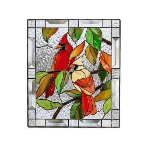 Cardinal Stained Window Panel Glass Window Hanging For Wall Decoration