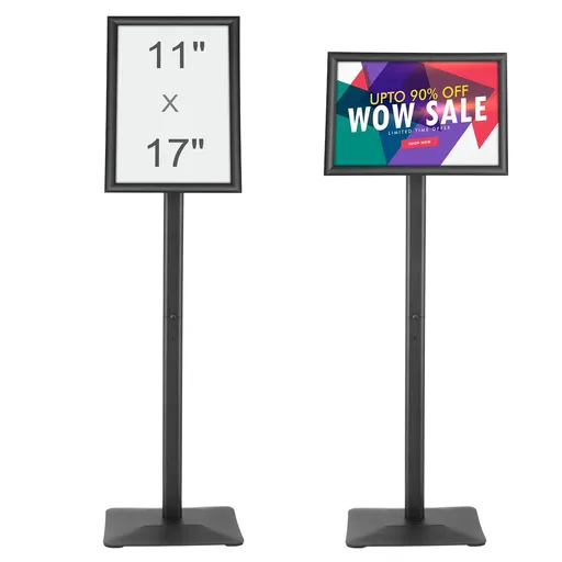 Pedestal Sign Holder A3 297 x 420mm Floor Standing Poster Stand Adjustable Vertical Horizontal Display Sign Holder with Heavy Duty Metal Base Black