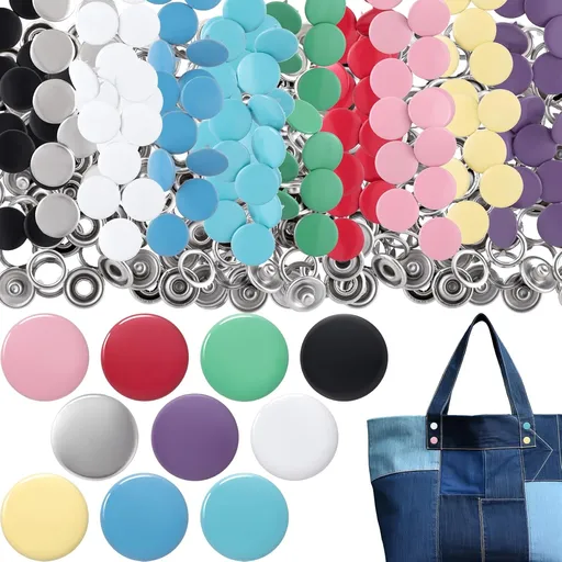 200pcs Snap Buttons for Fabric, 9.5mm Alloy Snap Button Kit for Sewing, Colorful Sewing Fasteners Tools for Clothing Hats DIY Crafts