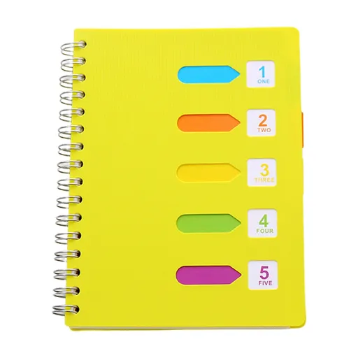 5 Subject Spiral Notebook, College Ruled A5 Notebook with Removable Divider Tabs and 220 Pages for Notes, Yellow, 5 x 7 in