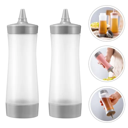 2Pcs Salad Dressing Bottle Grey for Cooking 6x0.3937x6x0.3937x19.5x0.3937in