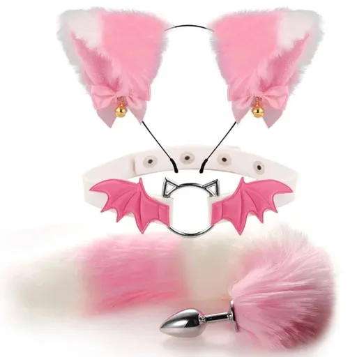 House Of Dasein Fox Tail Anal Plug Metal Butt Cat Ears Headbands Couples Accessories - Pink - Style B