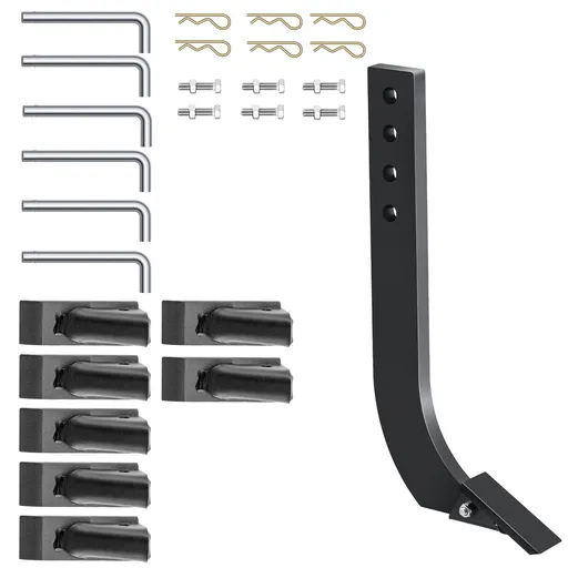 Box Blade Shank, 46.6 cm Scarifier Shank, 4 Holes Box Scraper Shank, Ripper Shank with Removable Tapered Teeth and Pins, Adjustable Shanks Assembly for Replacement, Digging, Plowing, 6PCS