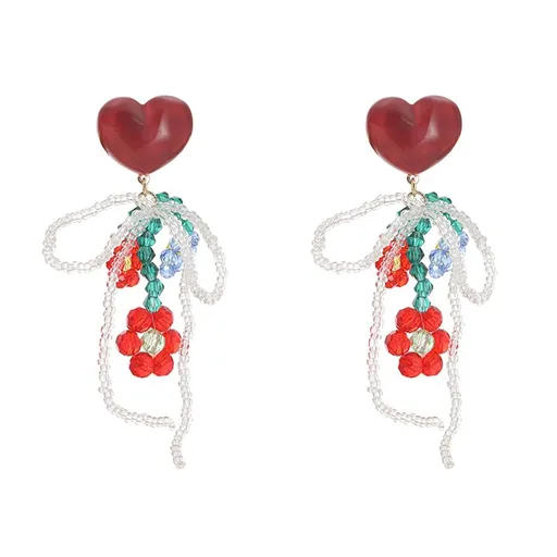 Beads Flowers Earrings Long Tassel Heart Earrings Crystal Beaded Bowknot Ear Stud Floral Dangle Earrings Colorful Resin Earrings