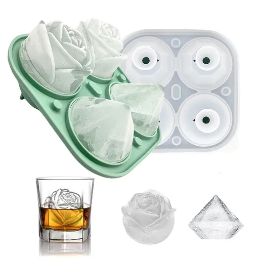 3D Rose Diamond Unique Design Ice Ball Maker, Easy Release Ice Cube Form for Chilling Drinks, Cocktails & Whiskey