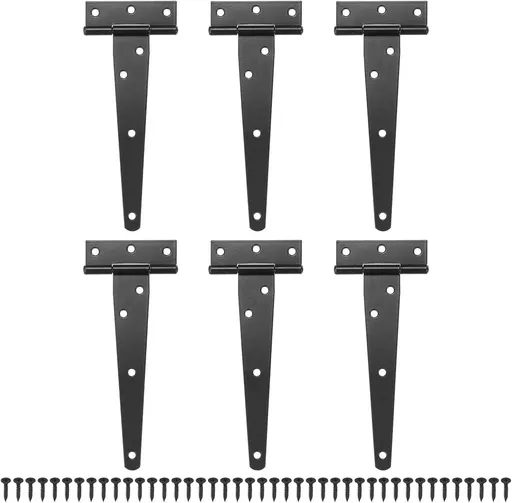 pieces - T-hinge for door - with screws - 6 inch - shed door hinge - T-door hinge - T-hinges - T-hinge - exterior door hinges - for wooden fences, sheds, cabinets and windows - black - 6.4*25 cm