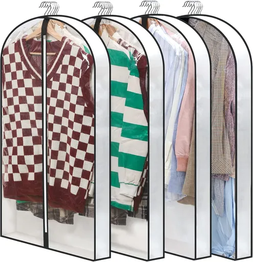 40" Clear Garment Bags for Hanging Clothes, 4" Gseted Suit Bags for Closet Storage, Hanging Clothes Storage Suit Cover Bags with Zipper for Coats, Jackets, Shirts, 4 Packs