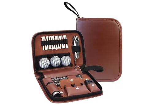 Golf Accessories Set Portable Tool Kit with Carrying Case Brown