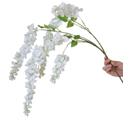 3 Pcs Artificial Wisteria Flowers Branches Fake 39 Inch Long Stems Silk Wisteria Flowers String for Home Balcony White