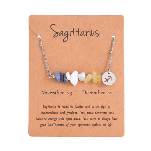 Sagittarius Zodiac Chip Natural Stone Pendant Necklace,Stainless Steel Irregular Crystal Jewellery,Fashion Accessory for Christmas Halloween Event & Holiday Gift