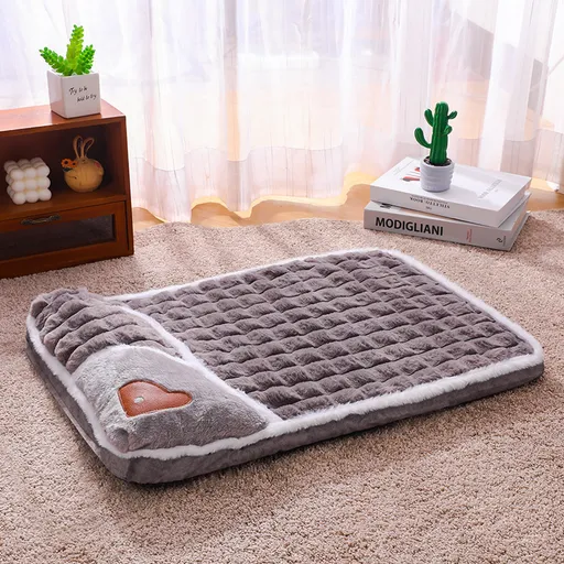 Thickened Pet Sofa Bed XL Size 75x45cm Grey Dog Mat with Integrated Pillow Soft Washable Sleeping Pad for Dogs and Cats All Season Comfort