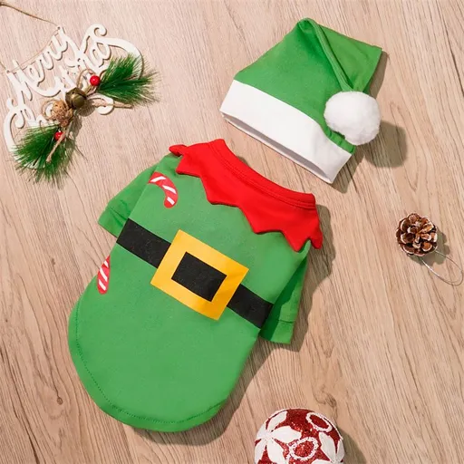 Dog Christmas Outfit Polyester Green Set L