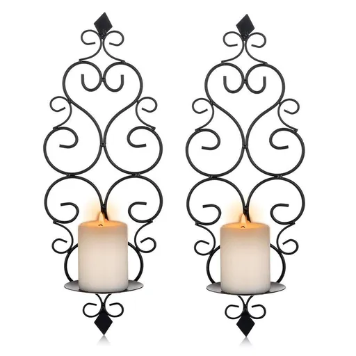 Candle Sconce Holder Set of 2 Hanging Wall Mounted Pillar Candle Sconces Holder, Wall Sconces Decor for Bedroom Dining Room(Black)