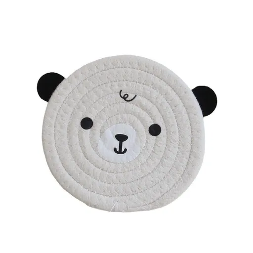 4 Piece Woven Cotton Coasters Cute Bear Design 12cm Diameter Durable Heat Resistant Trivets for Drink Cup Dishes and Pot