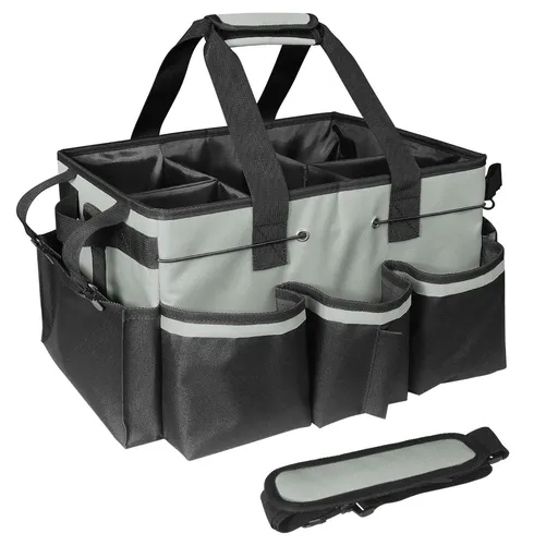 Wearable Cleaning Caddy, Cleaning Caddy Supplies Organizer with Handle & Shoulder Straps for Housekeepers, Under Sink & Car Cleaning Tool Organizers Bag with 4 Foldable Divider (MediumGrey)