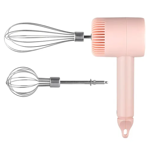 Pink Wireless charging handheld mixer, 30W with three-speed settings. Dual whisk heads designed for whipping eggs, cream, and batter. Suitable for both kitchen and outdoor use, also an ideal gift.