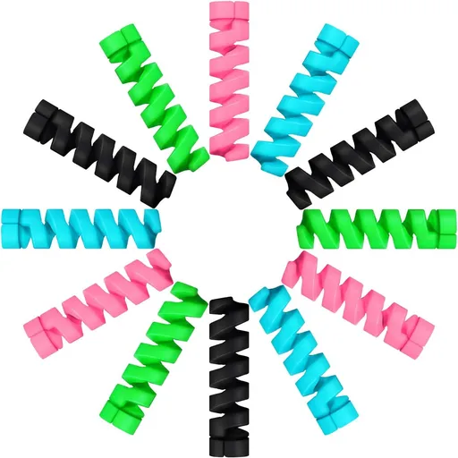 24 Piece Cable Protector Silicone Flexible Charger Cable Saver Spiral USB Mouse Wire Protector Black Pink Blue Green